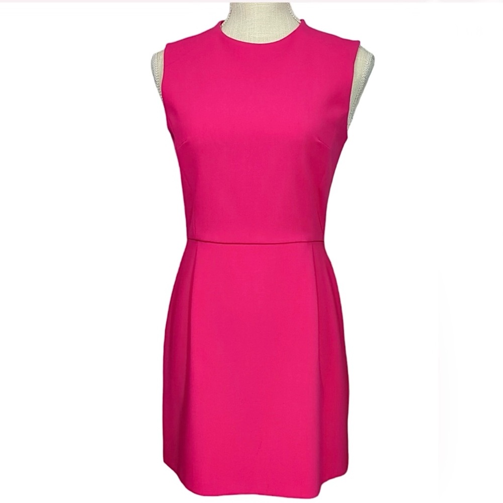 French Connection Whisper Light Sleeveless High Neck Hot Pink Dress Sz 2
